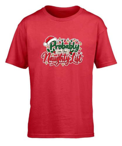 Image of Hippowarehouse Probably on the Naughty List Kids Children's Short Sleeve t-Shirt 9-11 Years Red