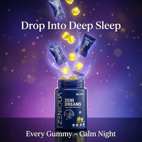 Image of ZeniDreams Sleep Gummies | With L-Theanine, Chamomile & Passion Flower | Promotes Restful, Sound Sleep | Supports Nerve Relaxation, Muscle Recovery | Unisex | Lemon Flavour | 30 Gummies