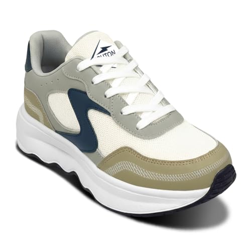Image of BRUTON Men's MOTION-609 Casual Stylish Beige Sneakers | Lightweight Lace-Up Shoes | Cushioned Walking, College, Travel & Everyday Casual Footwear