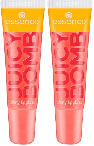Image of Essence JUICY BOMB shiny lipgloss 103 Proud Papaya, lip gloss, coral, high shine, non-sticky feel, glossy shine, 10 ml (Pack of 2)