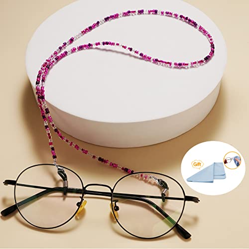 BILIONE 4Pcs Beaded Glasses Chains for Women & Girls, Cute Sunglasses Holder Strap Around Neck, Sky, Navy Blue, Star Blue, Grass Green, 27 inch