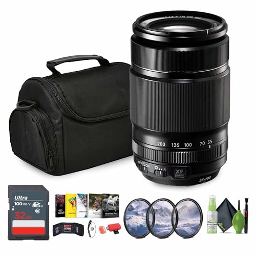 FUJIFILM XF 55-200mm f/3.5-4.8 R LM OIS Lens Bundle with Soft Lens Case + 32GB Memory Card + 62mm 3 Piece High Resolution Filter Kit + More