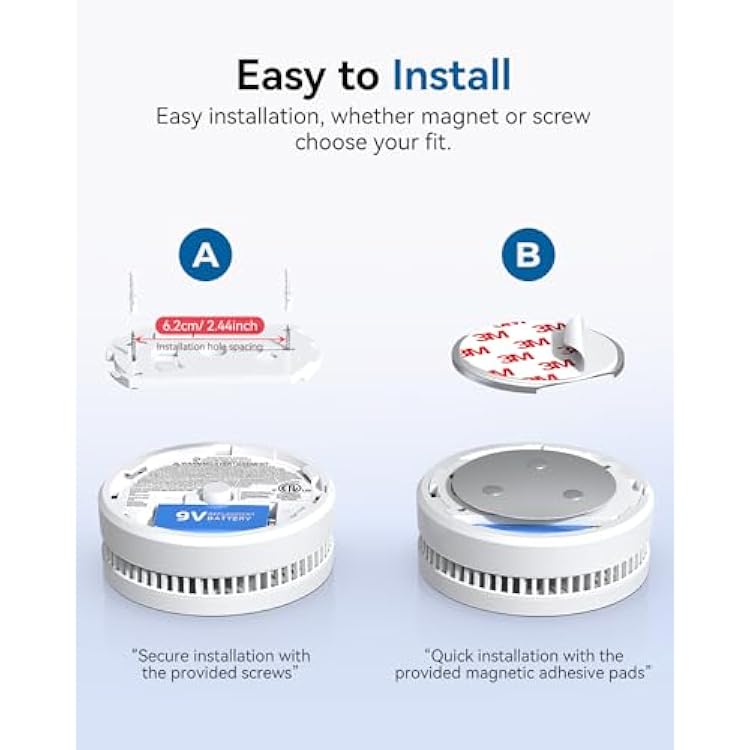 SITERWELL Smoke Detector, 10 Year Product Life Fire Alarm with Magnetic Fastening Kit, Smoke Alarm with Photoelectric Sensor and Low Battery Warning Function for House, UL217 Listed,GS509A,6 Pack