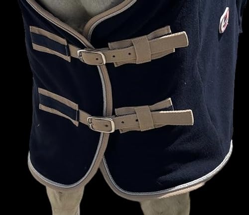 Image of Majestic Ally Anti Pill Fleece Horse Blanket /Sheet with Silver Braided Rope (Navy, 70)