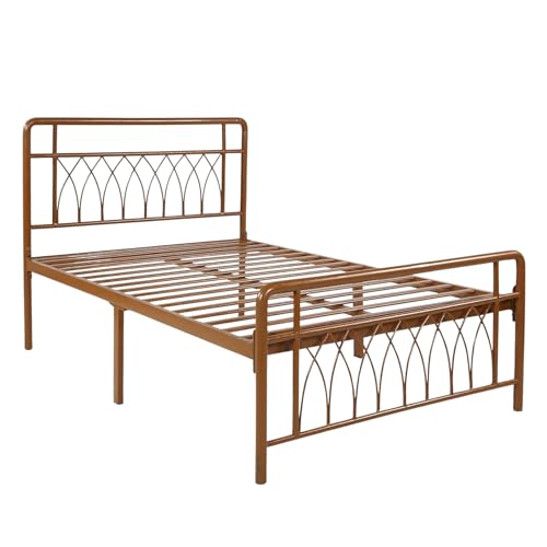 Image of Jexx Metal Single Size Bed Without Storage | Wrought Iron Single Bed with Headboard & Footboard| Sturdy Powder Coated Platform Cot for Bedroom, Living Room, (Jexx Brown)