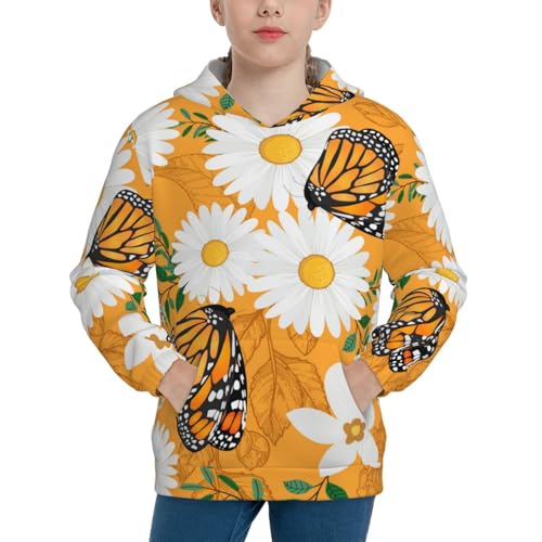 White Floral and Butterflies Kid Hoodies Boys Sweatshirts Girls Pullover with Pocket