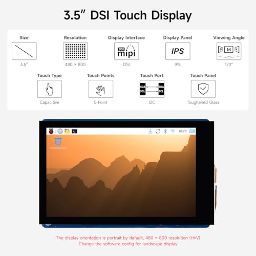 Image of KLAYERS 3.5-inch DSI Capacitive Touch Display Compatible with Raspberry Pi,480 x 800 Pixel IPS Panel