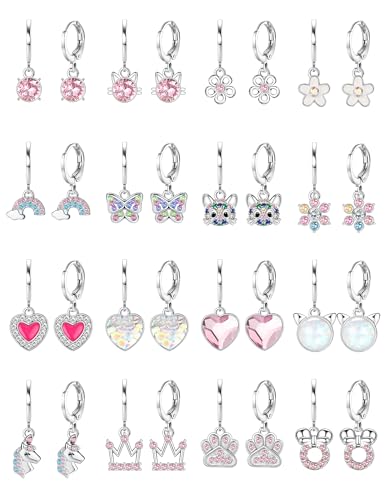 Image of BESTEEL 16 Pairs Hypoallergenic Earrings Set for Girls Women - 316L Surgical Stainless Steel Leverback Dangle Huggie Hoop Earrings Jewelry for Sensitive Ears - Small /Cute - Silver /Gold