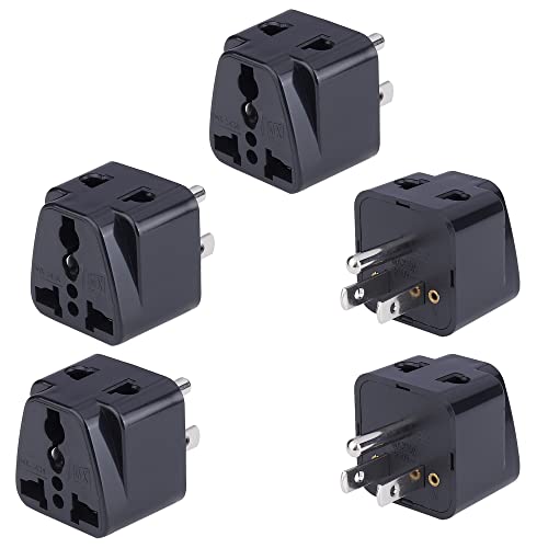 Image of MX Universal Travel Adapter Pack of 5 (Type B USA /Canada /Japan) - 2‑in‑1 Conversion Plug, 3 USB Ports, 6A, Surge Protection - Black