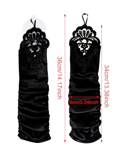 PENTA ANGEL 1920s Black Long Opera Gloves with Finger Loops Stretchy Fingerless Floral Embroidery Sequins Satin Evening Bridal Party Elbow Gloves for Women Theme Party Halloween Costume