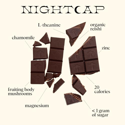 Alice Mushrooms Nightcap | Mushroom Chocolates | Supports Deep Sleep, Calm Mind, and Stress Relief - Reishi & L-Theanine | Regulates Sleep Cycles & Reduces Tension - Magnesium, Zinc