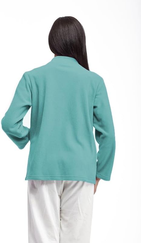 LA CERA Women's Embroidered Snap Front Fleece Bed Jacket, Banded Collar, Dual Pockets, Long Sleeves, Machine Washable - Image 2