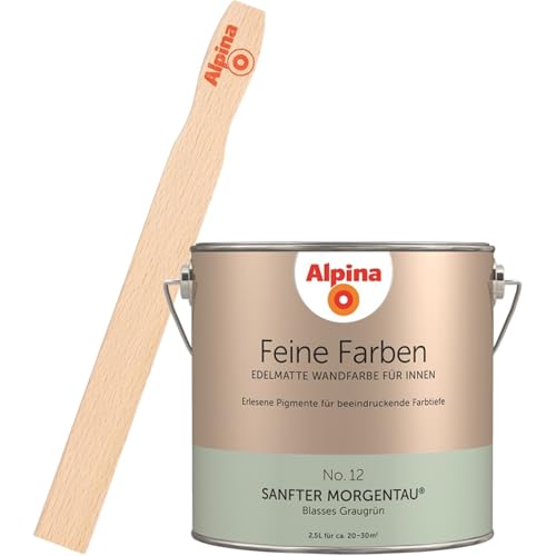 Alpina Feine Farben inkl. Rührstab – No. 12 Sanfter Morgentau – edelmatte Innenfarbe - Wandfarben für einzigartige Farbwirkungen und Raumstimmungen – Blasses Graugrün - 2,5 Liter
