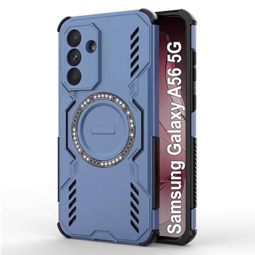 Image of amazon basics Back Case Cover for Samsung Galaxy A56 5G | Magnetic Case with Built-in Metal Ring | Supports Mag-Safe Charger, Wallet & Car Mount | Shockproof Hybrid PC + TPU | Blue