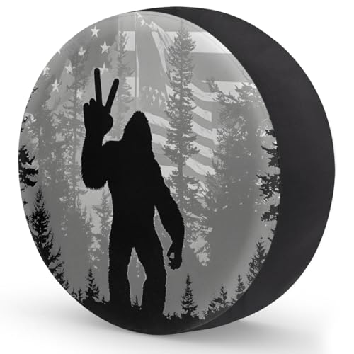 Image of Spare Tire Cover Bigfoot American Flag Wheel Covers Protectors Waterproof Dust-Proof Universal Fit Trailer, RV, SUV and Many Vehicle (16 inch for tire Diameter 29.52 inch-31.10 inch)