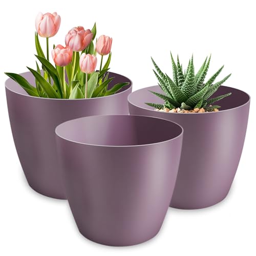 PECZEKO Blumentopf matt, 3er-Set blumenkübel, 20/25/30 cm Pflanzkübel aus Übertopf Kunststoff Topf für, groß und klein Pflanzen, 3er-Set blumenkübel kräutertopf, Lila