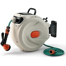 Retractable Garden Hose Reel, 1/2 in x 100 ft Wall Mounted Hose Reel with 9- Function Sprayer Nozzle, Any Length Lock/Slow Return System/Wall Mounted/180Swivel Bracket 100FT