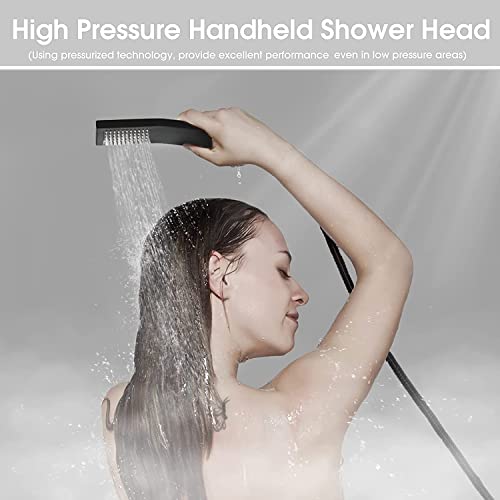 All Metal 12'' Rain/Rainfall Shower Head With Handheld Spray Combo, High-Pressure Square Shower Head With 13'' Extension Arm, Dual Black Shower Heads With 78'' Hose, Waterfall Showerhead #TOP5
