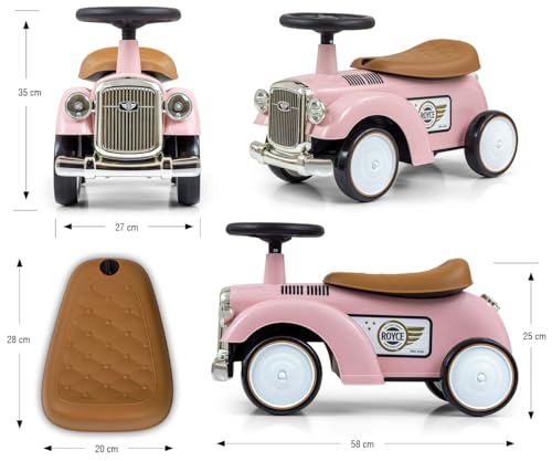 Vintage-Fahrzeug Royce von Milly Mally - Retro Rutschauto mit Hupe, Stauraum und Eva-Rädern für Kinder ab 12 Monaten (Rosa) – Bild 3
