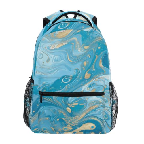 Sac à dos scolaire bleu de mer style marbre idéal pour le collège et le lycée