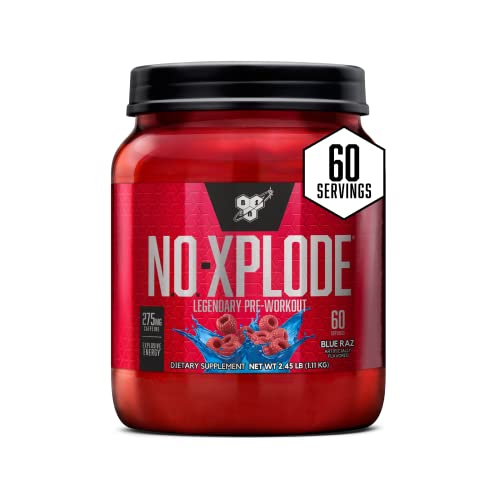 BSN N.O.-XPLODE Pre-Workout Supplement with Creatine, Beta-Alanine, and Energy, Flavor: Blue Raz, 60 Servings