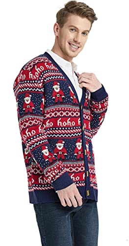 Men's Christmas Rudolph Reindeer Holiday Festive Knitted Sweater Cardigan Cute Ugly Pullover Jumper3