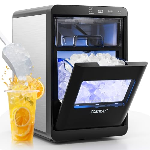 COSTWAY Countertop Nugget Ice Maker, 44 lbs/24H Chewable Sonic Ice Machine w/Self Cleaning, Ready in 6 Mins, Low Noise, Pull-Out Water Tank & Touch Control Panel for Home, Bar, Kitchen, RV