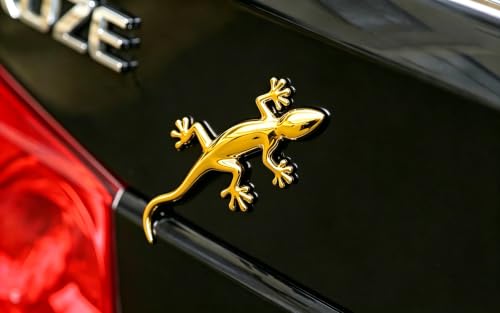 Image of 2PCS 3D Gecko Emblem Car Sticker Metal Chrome Silver Spider Badges Sticker for Universal Car Vehicle, Truck, Motorcycle, RV, Scooter, SUV, Door, Window for Headphone Decorations (Yellow Gecko)