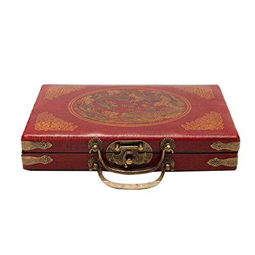 Juego de juego de Mahjong portátil, 144 azulejos Mah-Jong Set, Vintage Mahjong cuero Carring caso