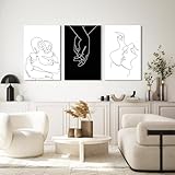 Couples Wall Decor Minimalist Line Wall Art Abstract Love Painting Black and White Line Drawing Art Hug Kiss Holding Poster Prints for Bedroom Bathroom Living Room Wall Decor