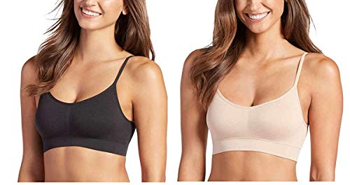 Jockey Ladies Seamless Wire-Free Removable Cup Bralette Adjustable Straps 2 Pack (X-Large, Black - Light Nude)