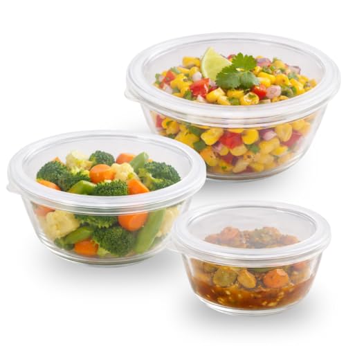 Image of Nestasia Borosilicate Glass Mixing Bowls with Lids Set of 3 (500ml, 1000ml, 1600ml), Microwave & Oven Safe, Dishwasher & Freezer Safe Glass Serving & Storage Bowls for Kitchen