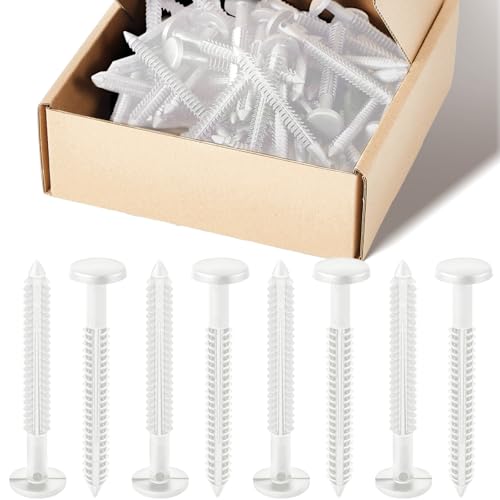 Image of Blulu 60 Pcs 3 Inch Vinyl Shutter Fastener Window Panel Peg Lok Pin Pegs Screws Shutter Spikes Anchor (White)