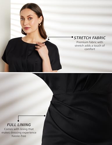 Image of Symbol Premium Women's Fitted Draped Sheath Dress (Midi Length | Desk-to-Dinner) (Available in Plus Sizes)