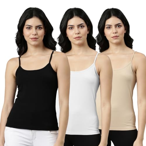 Image of Rupa Jon Premium Regular Fit Camisole for Women, Stretable Cotton Fabric with Adjustable Straps. Pack of 3