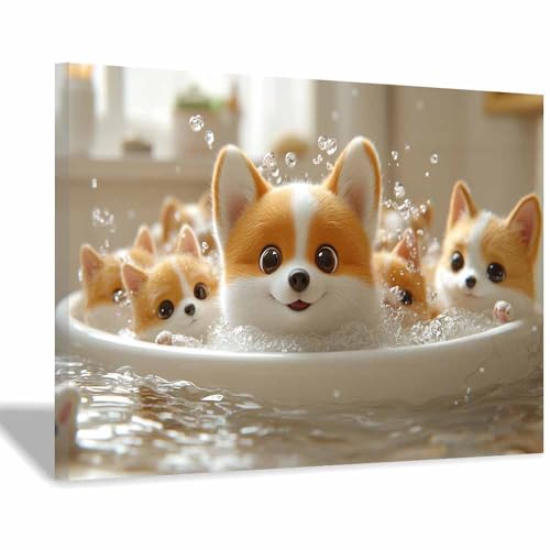 Art mural minimaliste moderne avec poster chiots bain orange 60x90cm tableau encadré