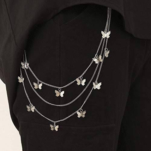 Zehory Layered Butterfly Pants Chain silver Sexy Punk Jean Chain Goth Trousers Wallet Pocket Chain for Women and Girls (Silver)