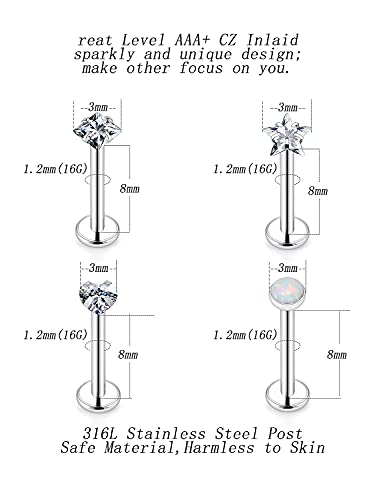 16G Flat Back Earrings Nose Studs 316L Surgical Steel Medusa Labret Monroe Lip Ring Tragus Forward Helix Conch Cartilage Lobe Earrings Stud Piercing Jewelry For Women Men Silver Gold2