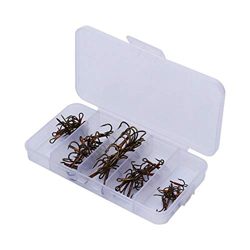 50pcs Sharp Fishing Hooks Set, Good Carbon Steel Fishing Hooks, Sharpened Treble Hooks, 5 Sizes 2#, 4#, 6#, 8#, 10# for Fishing (Brown)