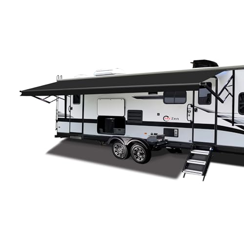 CLee Zen RV Electric Retractable Awning, Black Frame and Fabric Assemblies Full Set for RV, 5th Wheel,Travel Trailers,Motorhome Trailer Awning for Home or Camper (Solid Black, 19Feet(Fabric 18'2