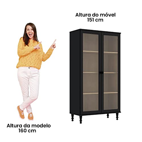 Estante Para Livros Ditália 2 Portas Vidro E-957 Cor:preto