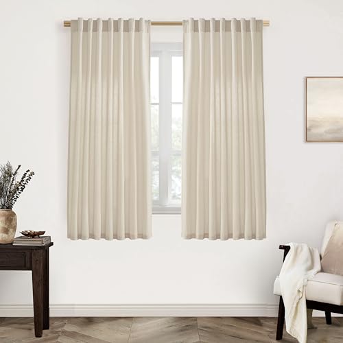 Image of XTMYI 63 Inches Long Beige Country Curtains for Living Room,Sheer Linen Curtains for Bedroom