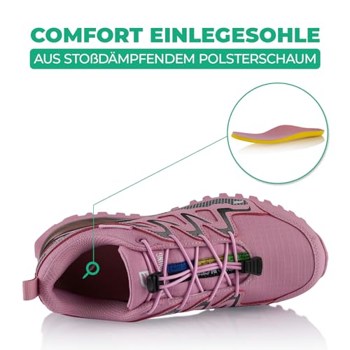 Fusskleidung® Damen Herren Wanderschuhe wasserdichte Trail Running Trekkingschuhe Rosa Grau EU 40