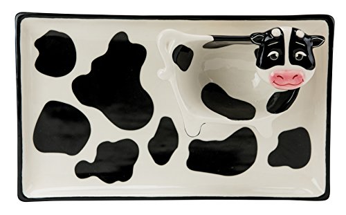 Boston Warehouse Chip & Dip Platter, Udderly Cows Collection, Hand Painted Ceramic