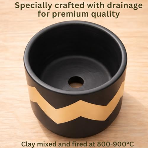 Image of Urban Upvan Terracotta Flower Pots for Garden, Dining Table & Home Decor | Elegant Planter for Living Room & Indoor Plants| Black
