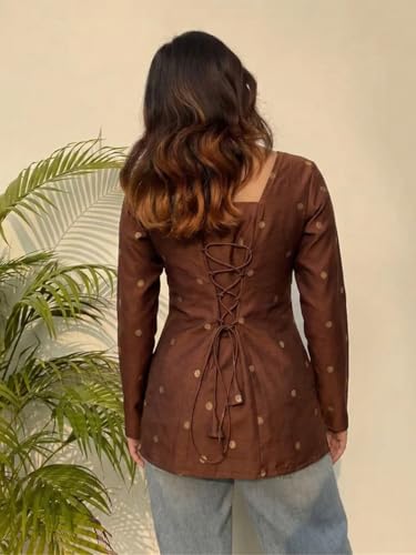 ANNI Designer Kurti Short en coton pour femme | Kurti élégant | Haut court Kurti | Kurta décontractée pour femme | Kurtis en coton confortable pour femme, marron, M – vue 2