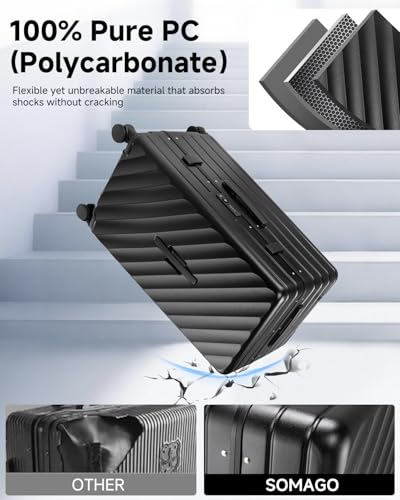 Somago Luggage Sets 2pcs, 22x14x9 Front Compartment Aluminum Framed PC Hardside and 30 Inch Trunk Luggage with Spinner Wheels, Black4