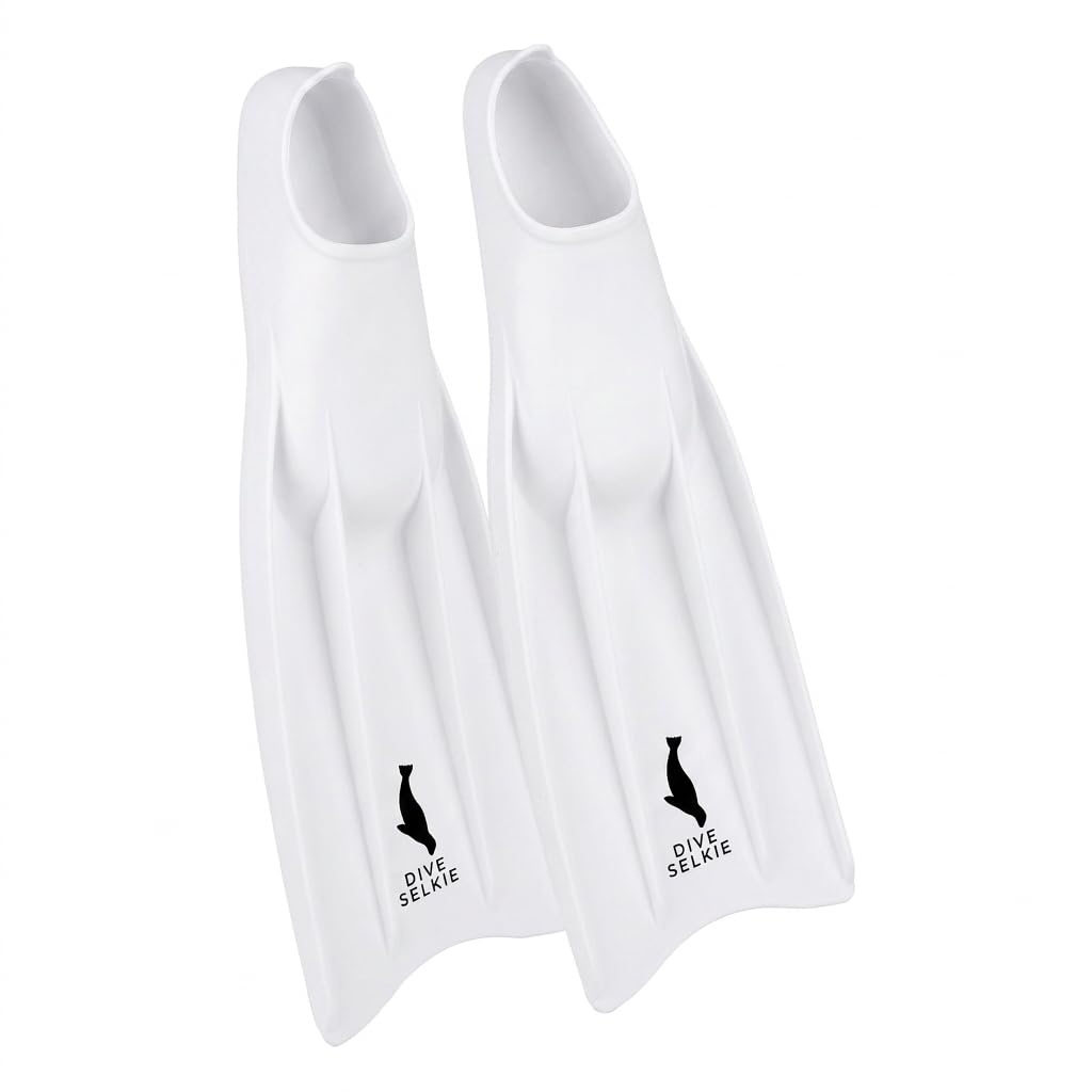 DIVE SELKIE Silicone Freediving Fins: powerful and comfortable for diving, spearfishing, snorkeling, scuba (White, XS)