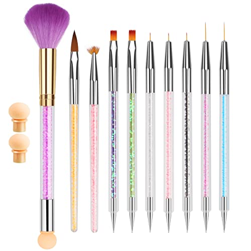 10 Stück Nail Art Pinsel Set Nagel Pinsel Acryl Pinsel für Gelnägel Nail Art Liner Pinsel Stift Professionell Nail Art Design Brush Schwamm Pinsel Cover