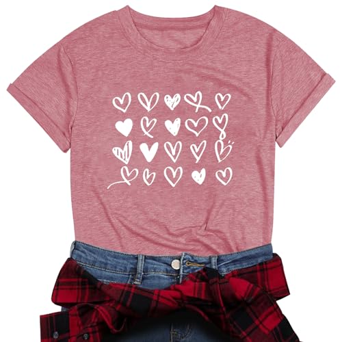 Image of Valentines Shirts for Women Valentine Love Heart Printed Graphic Tshirt Cute Girls Casual Top